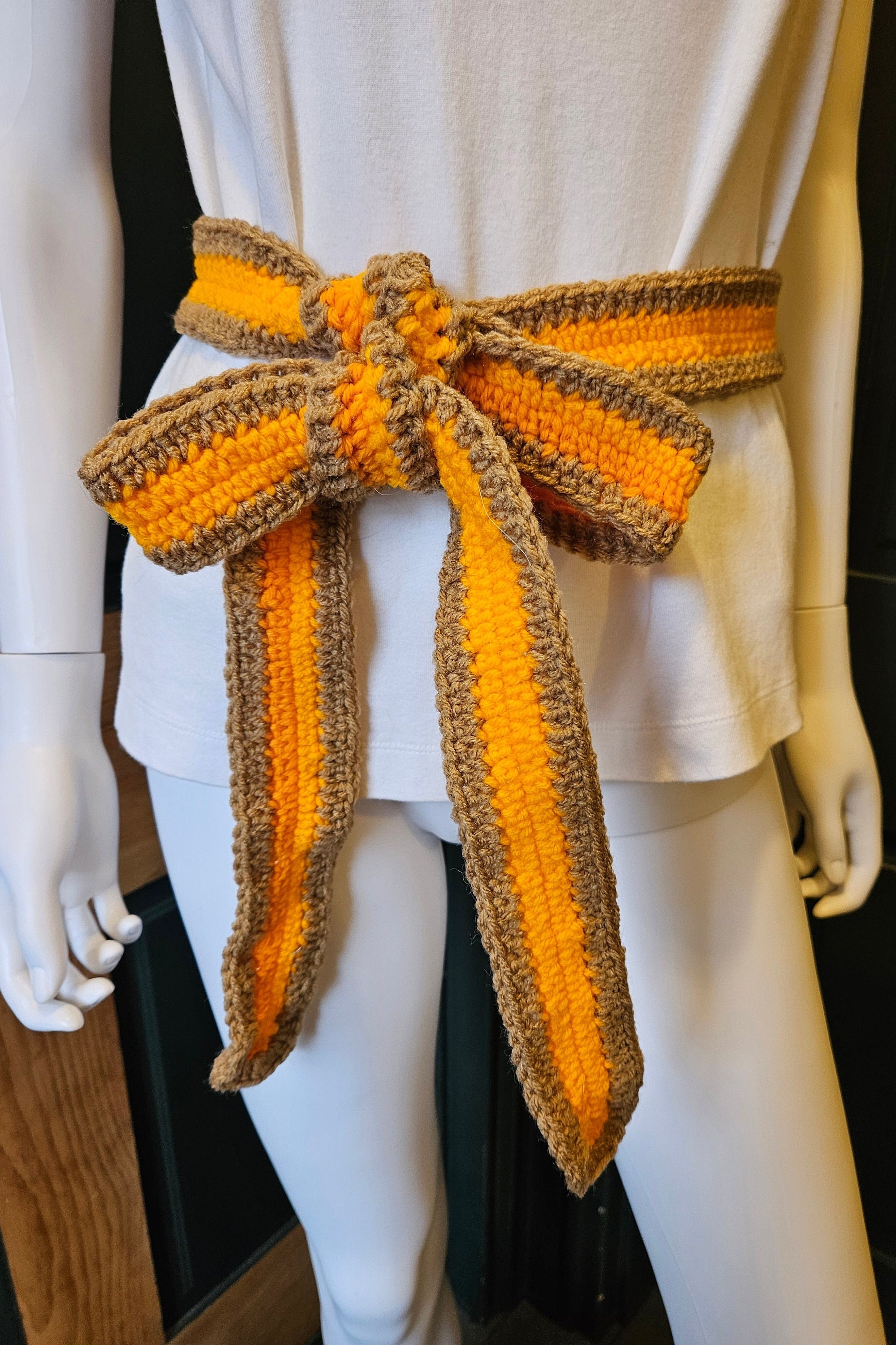NWT ORANGE CROCHET SASH BELT Crochet Sash Belt in Orange and Yellow Hand Made, New  main image 4