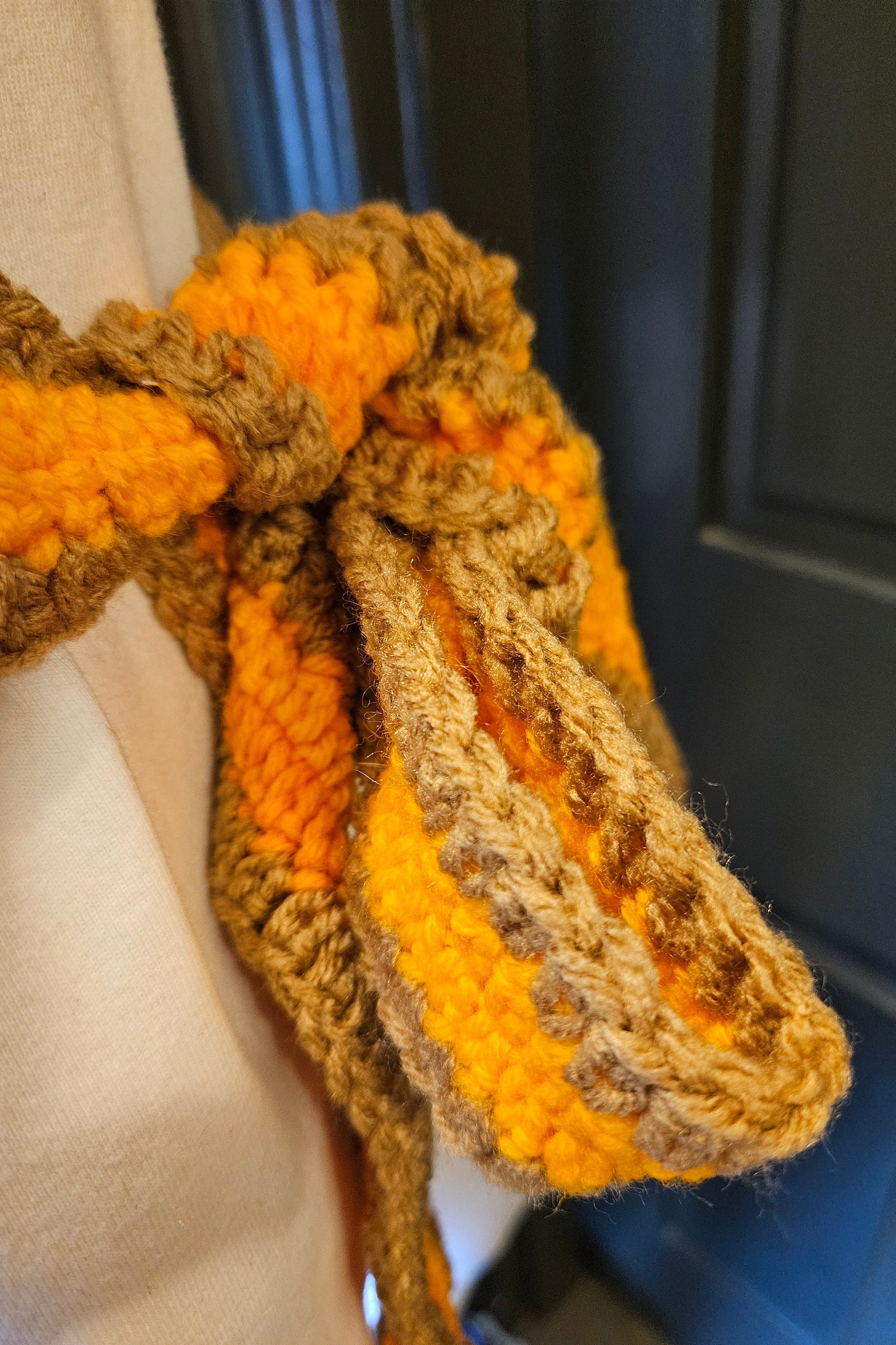 Crochet Belt Sash Handmade From Vintage Acrylic Yarn, Orange  display picture 3