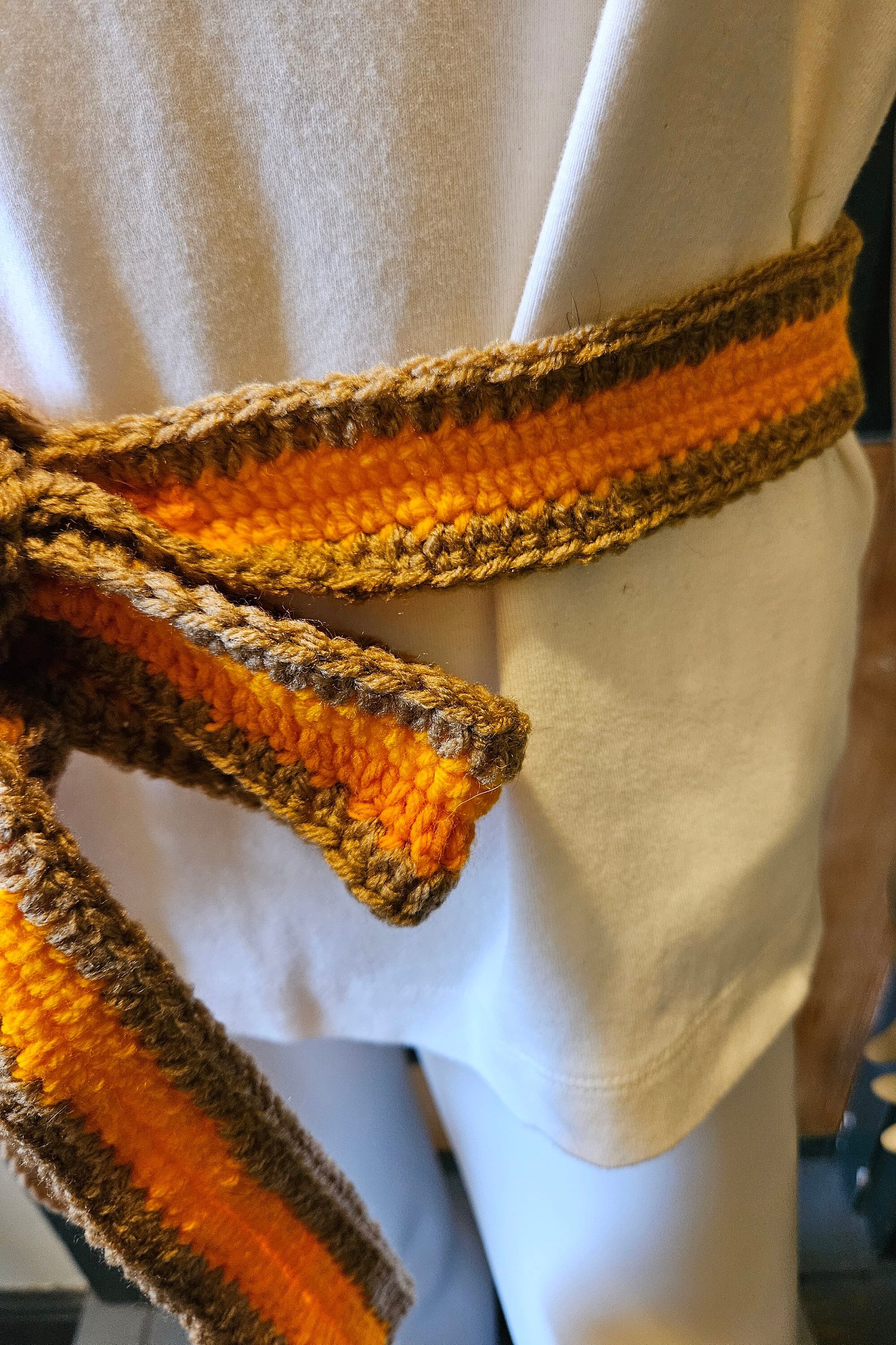 NWT ORANGE CROCHET SASH BELT Crochet Sash Belt in Orange and Yellow Hand Made, New  main image 3