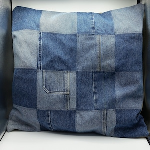 Patchwork Upcycled Pet Bed 20&quot;X20&quot; Complete with Stuffing, Handmade from Jeans and Heavy Cotton, Easy to Wash and Dry, Cat/Small Dog