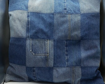 Patchwork Upcycled Pet Bed 20"X20" Complete with Stuffing, Handmade from Jeans and Heavy Cotton, Easy to Wash and Dry, Cat/Small Dog