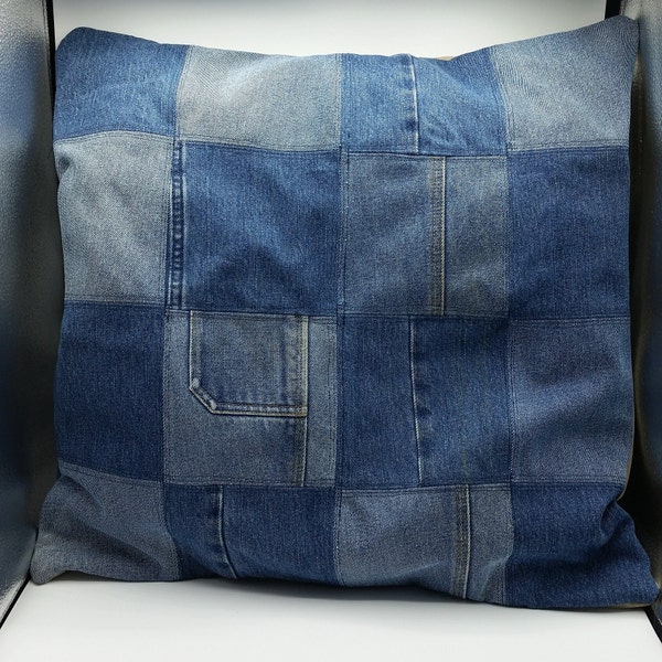 Patchwork Upcycled Pet Bed 20"X20" Complete with Stuffing, Handmade from Jeans and Heavy Cotton, Easy to Wash and Dry, Cat/Small Dog