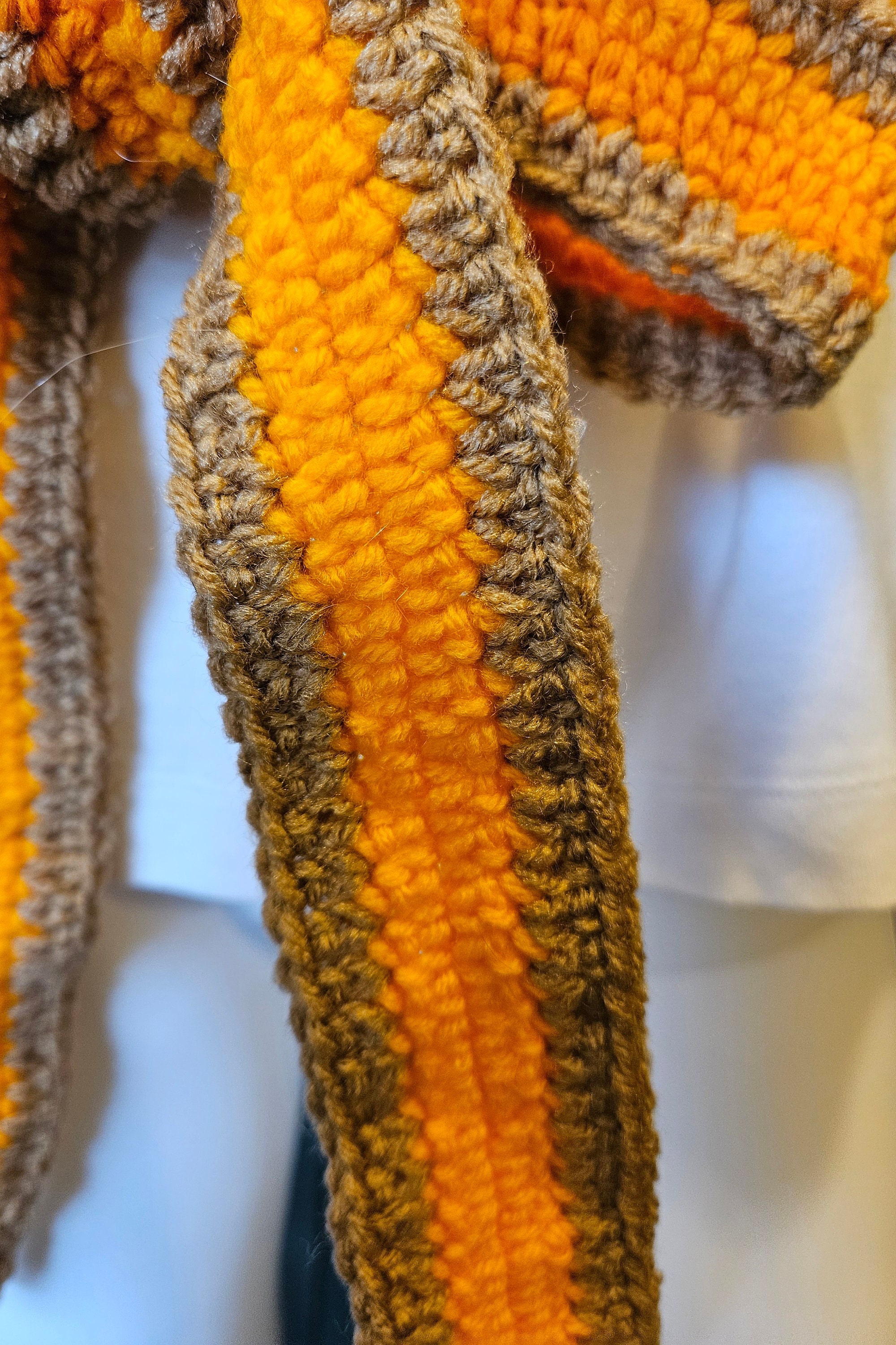 Crochet Belt Sash Handmade From Vintage Acrylic Yarn, Orange  display picture 2