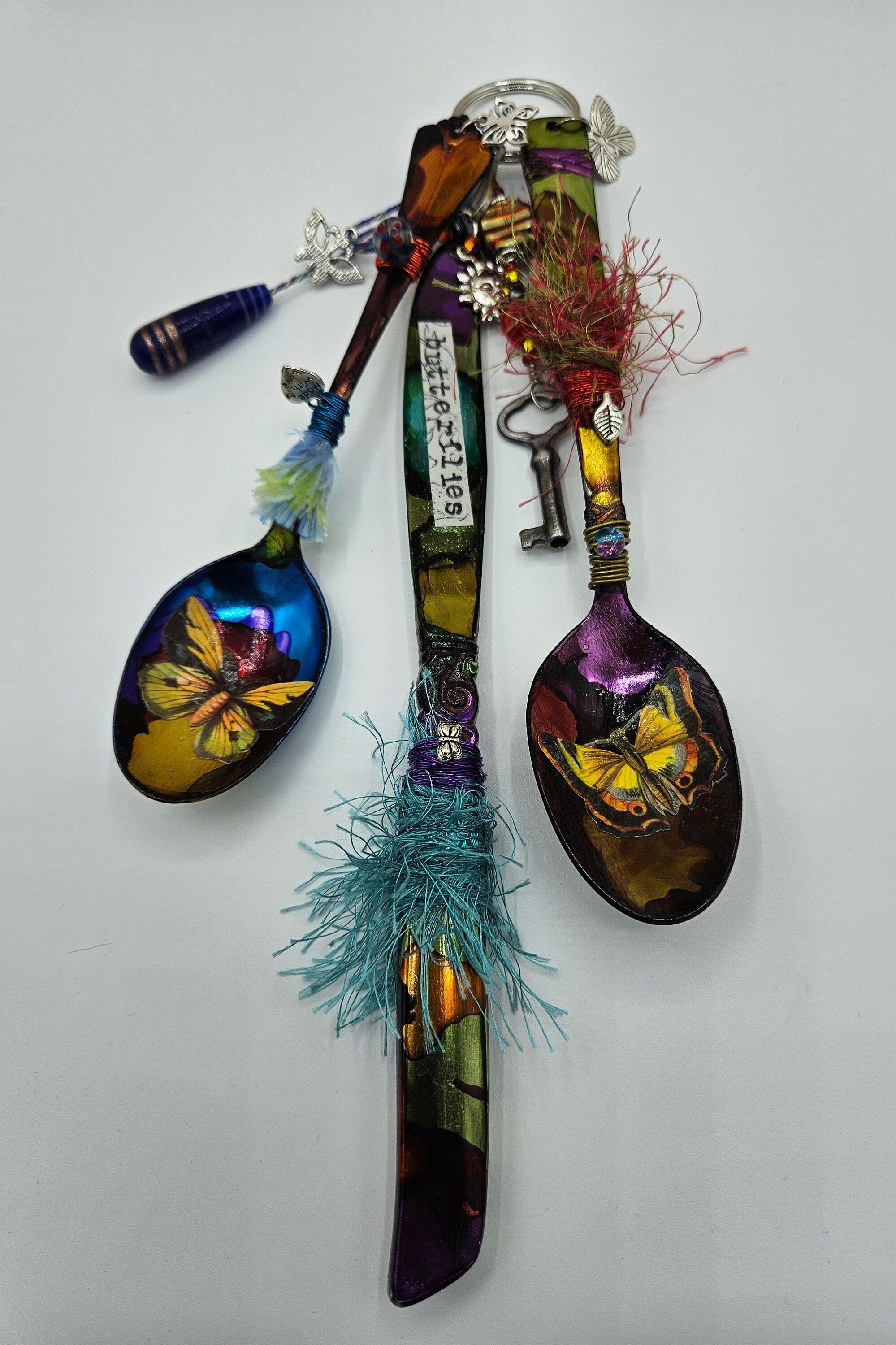 Spoon Upcycle Upcycled Spoon Art Features Butterflies, Antique Key, Glass Beads ...