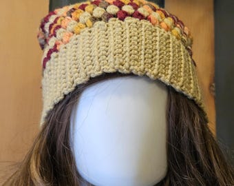 Handmade Slouch Beanie, 70's Style, Crochet from Vintage Acrylic Yarn, Size M, Fall Colors, Hippie Beanie