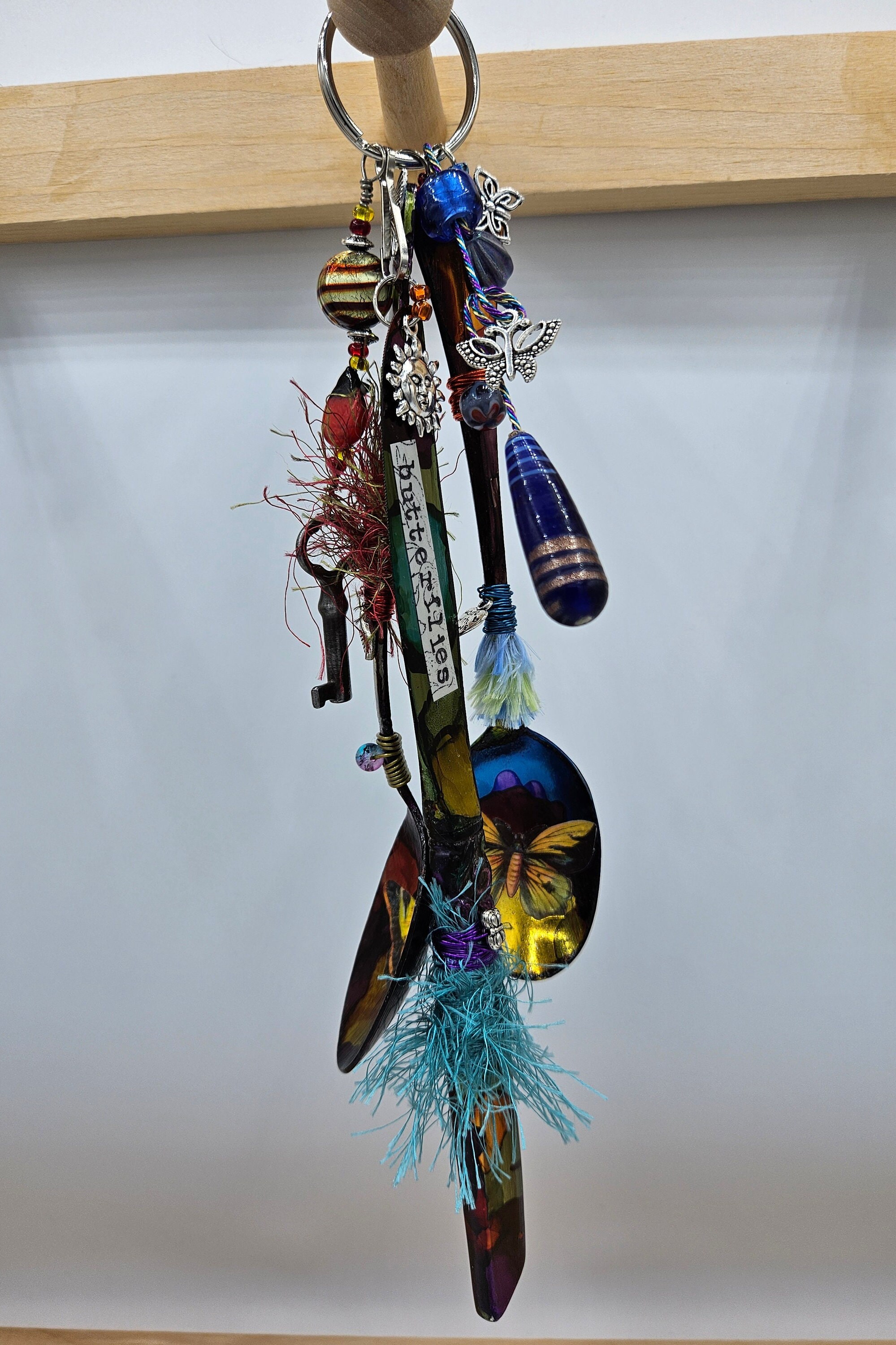 Spoon Upcycle Upcycled Spoon Art Features Butterflies, Antique Key, Glass Beads ...