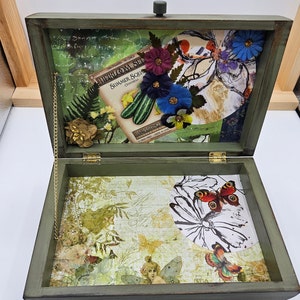 Decoupage Storage Box Decorated with Vintage Seed Packets, Die Cuts, and Other Vintage Ephemera, Fairycore, Great for Storing Small Items