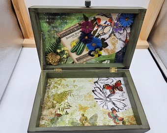 Decoupage Storage Box Decorated with Vintage Seed Packets, Die Cuts, and Other Vintage Ephemera, Fairycore, Great for Storing Small Items