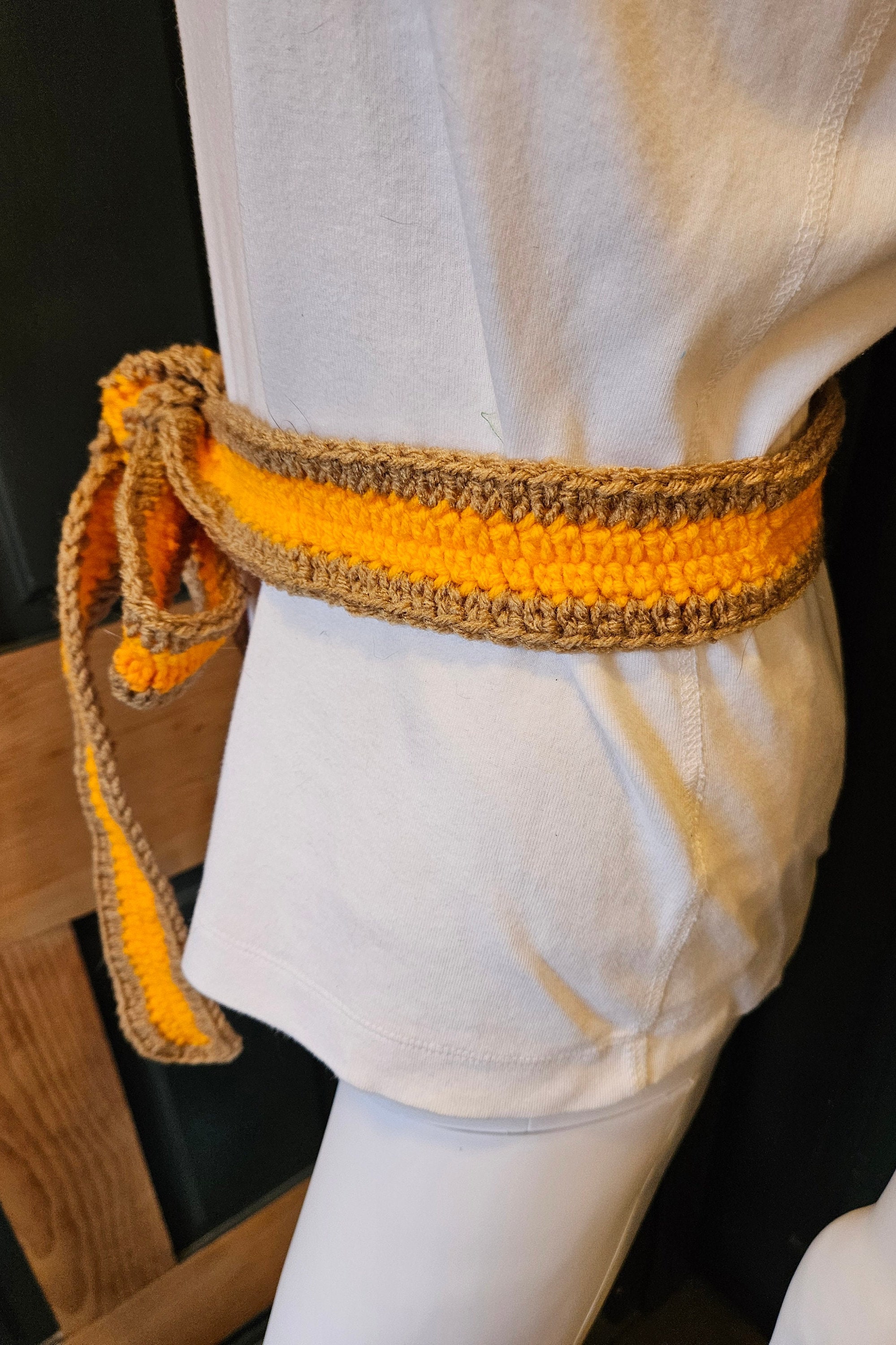 NWT ORANGE CROCHET SASH BELT Wide Light Orange Satin Sash Belt by Satin Swank® main image 3
