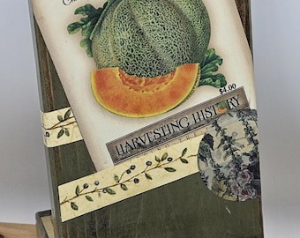 Decoupage Phone Stand Handmade in PA, Seed Packet and Vintage Seed Advertisement, Comes Apart to Store Flat