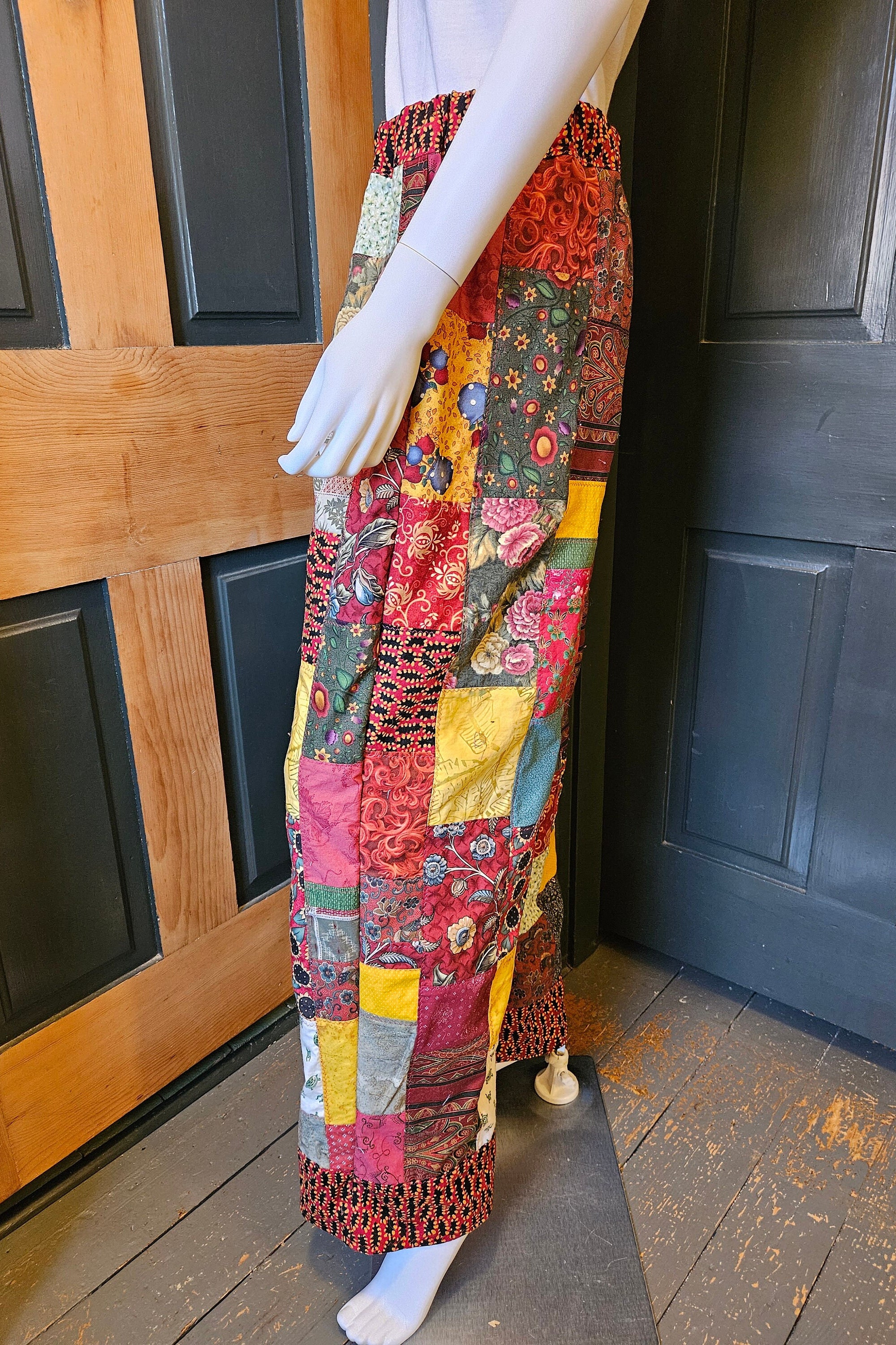 Patchwork Pants Handmade From Vintage Fabric, Womens M, Waist 30