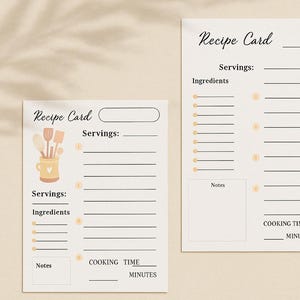 Modelo de Cartão de Receita para Imprimir – A5 | Folha de Receitas Editável do Canva | Planejador de Culinária Minimalista | Download Instantâneo | Organizador de Cozinha em PDF