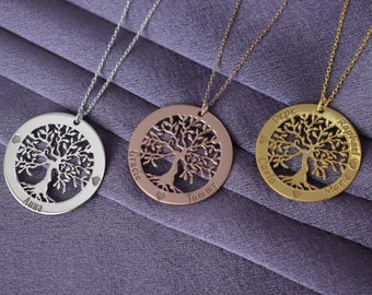 925 Silver Engraved Family Tree Necklace, Personalized Life Tree Necklace, Silver Tree of Life Necklace, Custom Tree of Life Chooker