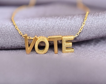 925 Silver Vote Necklace, 3D  Letter Necklace, Obama Vote Necklace, Vote Initial Necklace, Matte Letter Necklace, Silver Vote Jewelry