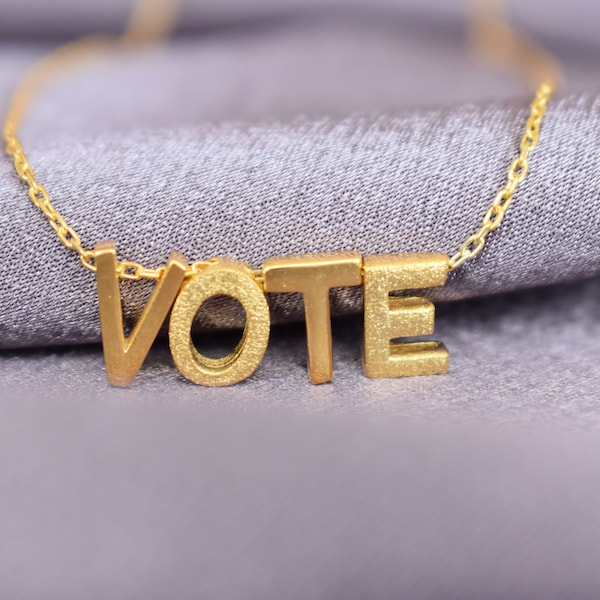 925 Silver Vote Necklace, 3D  Letter Necklace, Obama Vote Necklace, Vote Initial Necklace, Matte Letter Necklace, Silver Vote Jewelry