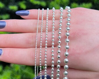 Collier de chaîne de perles de boule italienne en argent sterling massif 925, collier d’argent pour hommes et femmes, collier d’étiquette de chien, collier de chaîne pour pendentif