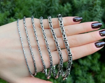 Round Oxidized Byzantine Chain Bracelet , 925 Sterling Silver Link Bracelet For Women & Men , Silver Chain Bracelet , Bali Chain Bracelet,