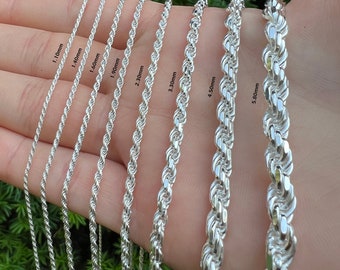 925 Sterling Silver Solid Italian Rope Chain Necklace,Silver Rope Chain Diamond Twist over,Chain Necklace,Men Chain,Women Chain