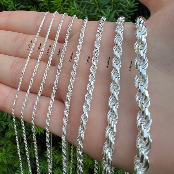 925 Sterling Silver Solid Italian Rope Chain Necklace,Silver Rope Chain Diamond Twist over,Chain Necklace,Men Chain,Women Chain