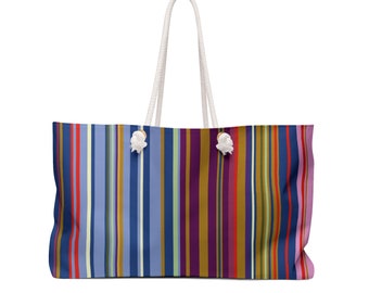 Colorful Striped Large Tote Weekender Bag Modern Pattern Beach Vacation Summer Holiday Bag Home Storage