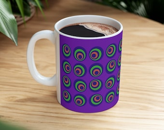 Patterned Mug Colorful Contemporary Graphic Mug Modern Pattern - Techno Spheres Purple