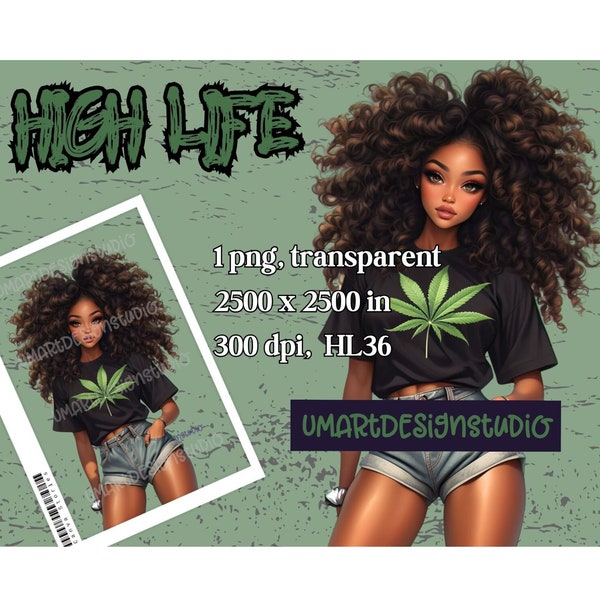 Weed Png | Black Woman Fashion Tee Cannabis - High-Res Graphic for Trend-Setting Brands | 420 | Marijuana | Stoner | DTF | Commercial Use
