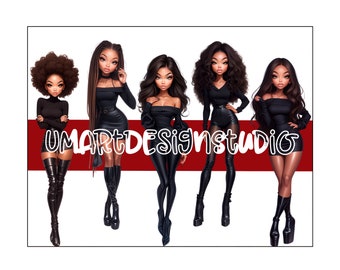 Fashionista png-bundel: clipart Afro-Amerikaanse vrouw, kledingontwerp (digitale download)