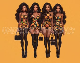 Hippie-chique Afro-Amerikaanse vrouw PNG-bundel: print on demand