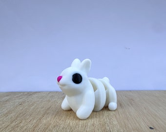 white bunny 3d printed, 3d printed fidget, bunny fidget, articulated fidget, Easter basket stuffer, Easter fidgets, articulated bunny