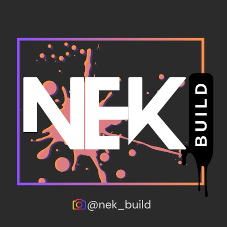 NEK Build Logo. 3d printed figurine, 3d printed fidget, articulated f, articulated fidget, figurine, gift card holder, tie dye, digital products, wood signs, custom 3d prints. Follow us on Instagram and TikTok at @NEK_build.