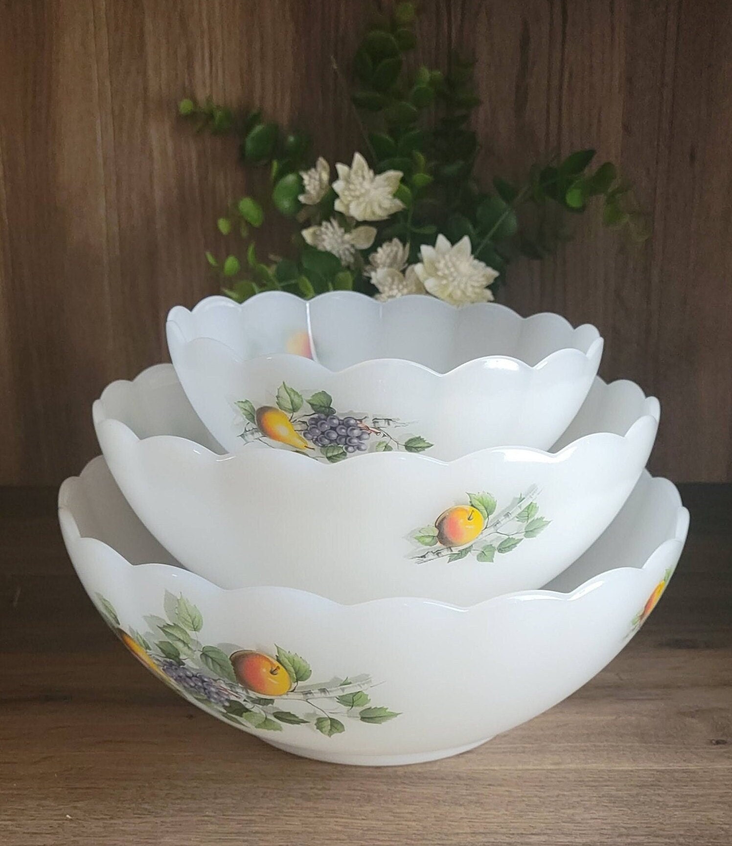Plat Ovale Vintage Arcopal - Décor Fruits De France - Vert Et Blanc, 35.5 Cm