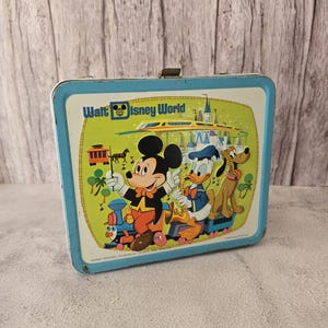 Vintage Disney World Metal Lunchbox, No Handle, Aladdin Lunchbox, Mickey Mouse, Donald Duck, Pluto