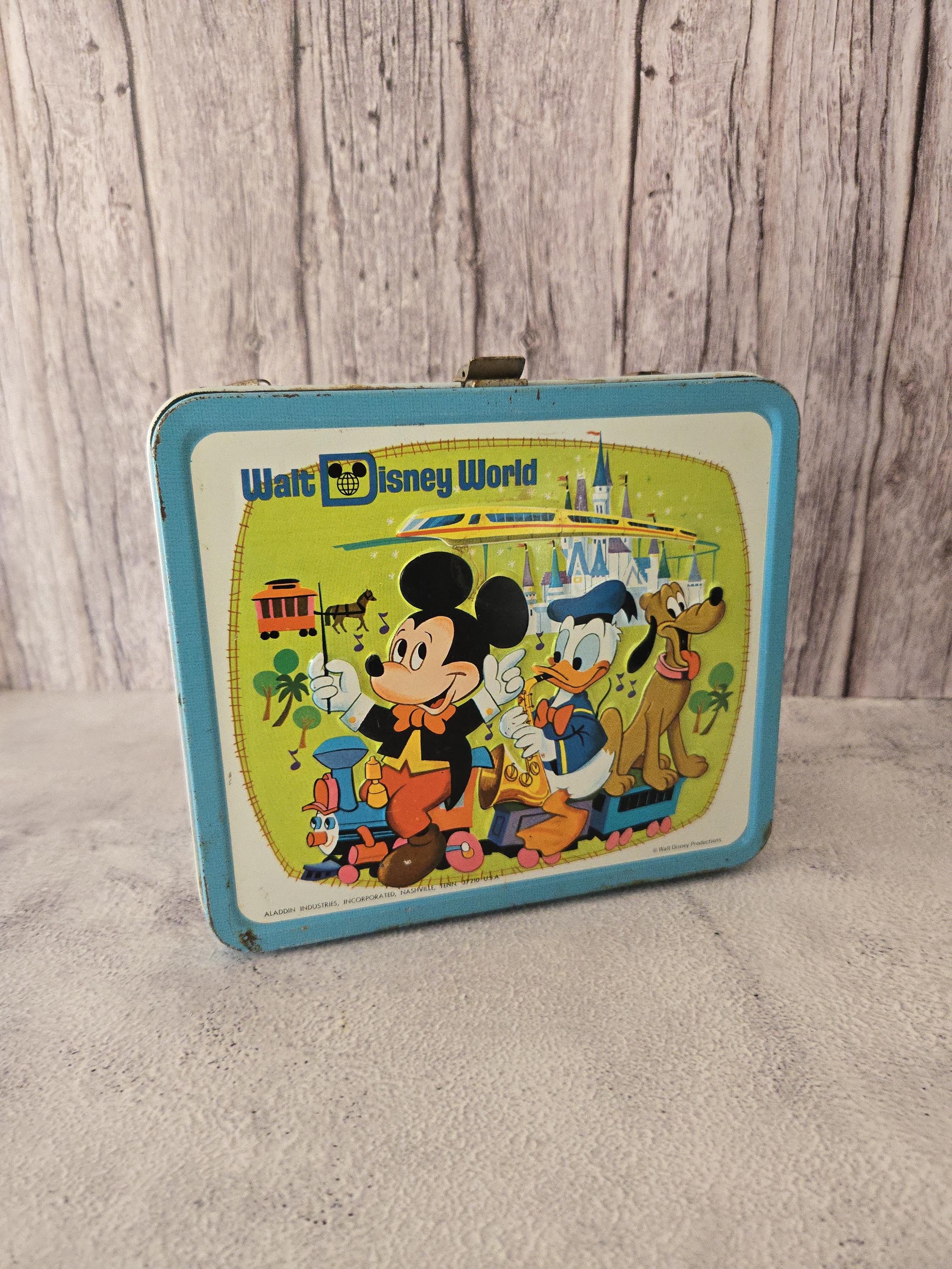 Vintage Disney World Metal Lunchbox, Bez Uchwytu, Lunchbox Aladyn, Myszka Miki, Kaczor Donald, Pluto