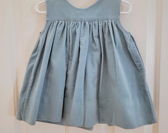 Vintage Light Blue Velvet Sleeveless Baby Dress 18mth | Toddler | Romper | Girl