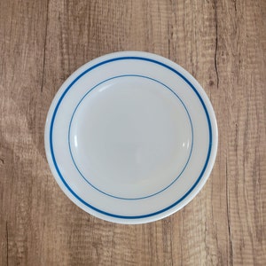 Vintage Pyrex Milk Glass Dinner Plate Tableware by Corning Double Blue Band #703-35