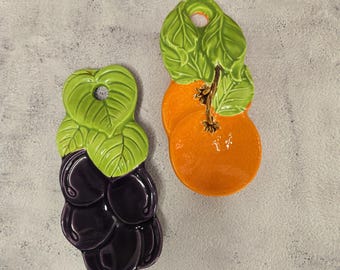 Vintage Ceramic Fruit Spoon Rests Grapes or Oranges, Japan Kitchen Decor, Country Kitchen, Cottage Decor