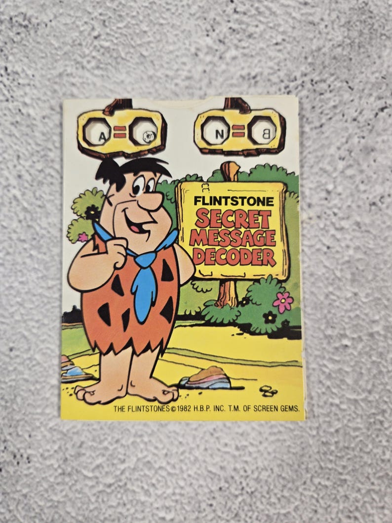 Flintstone Secret Message Decorder Card 1982, Cartoon, Hanna, Barbera ...