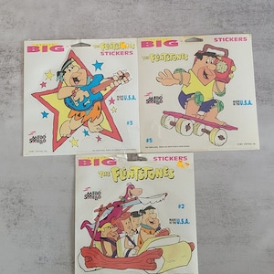 Lot of 3 Vintage Flintstones Big Mello Smello Stickers Original Packaging, Cartoon, Hanna, Barbera, Wilma, Fred, Barney, Pebbles, Betty