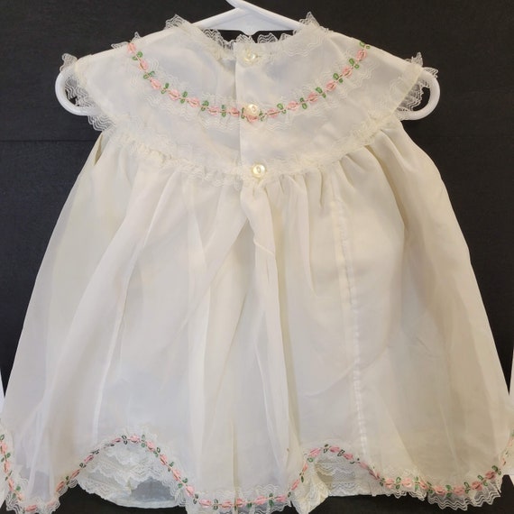 Vintage Baby Dress White with Pink Rose and Lace … - image 3