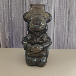Vintage Mickey Mouse Club Smoked Glass Coin Bank by Walt Disney Productions