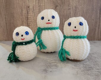 Handmade Knitted Snowman Trio