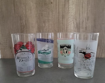 Vintage 2001, 2002, 2004, 2005 Kentucky Derby Glasses, Horse Racing, Race, Jockey, Churchill Downs, Roses, Running, Gift, Barware