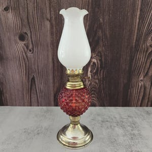 Red Glass Oil Lamp with White Chimney, Kerosene Lamp, Decor, Lamps, Home Decor
