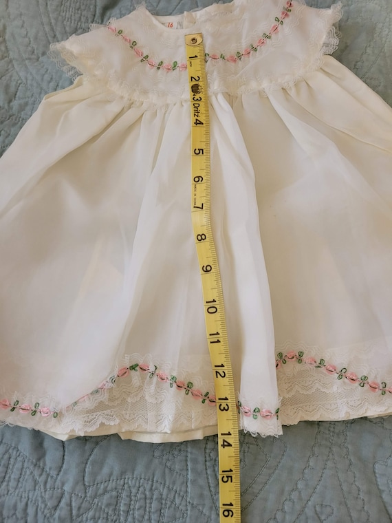 Vintage Baby Dress White with Pink Rose and Lace … - image 10