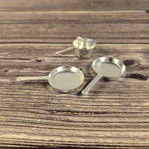 Vintage Barbie Doll Set of 3 Silver Pot and Pans Accessories Made in Hong Kong | Skipper| Ken | Francie | Midge | Townhouse | Malibu