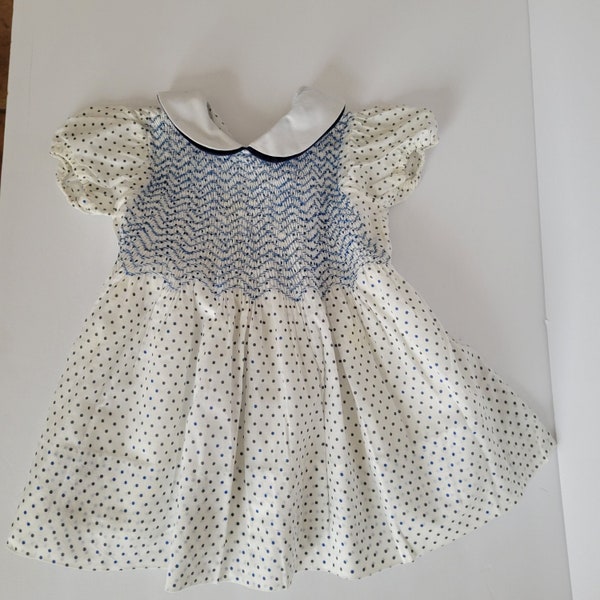 Vintage Blue Polka Dot Baby Dress, Clothes, Easter, Spring, Party, Celebration