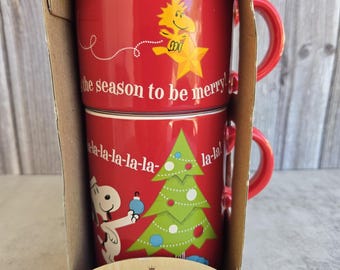 Hallmark Peanuts 50 Years Christmas Snoopy and Woodstock MUG Set In Original Package, Charlie Brown, Cartoon, Peanuts Fan, Holiday Gift Idea