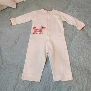 Florence Eiseman Vintage One Piece Romper with Scottish Dog Cream with Red Size XL, Baby, Toddler, Clothes, Puppy, Jumpsuit, Zipper