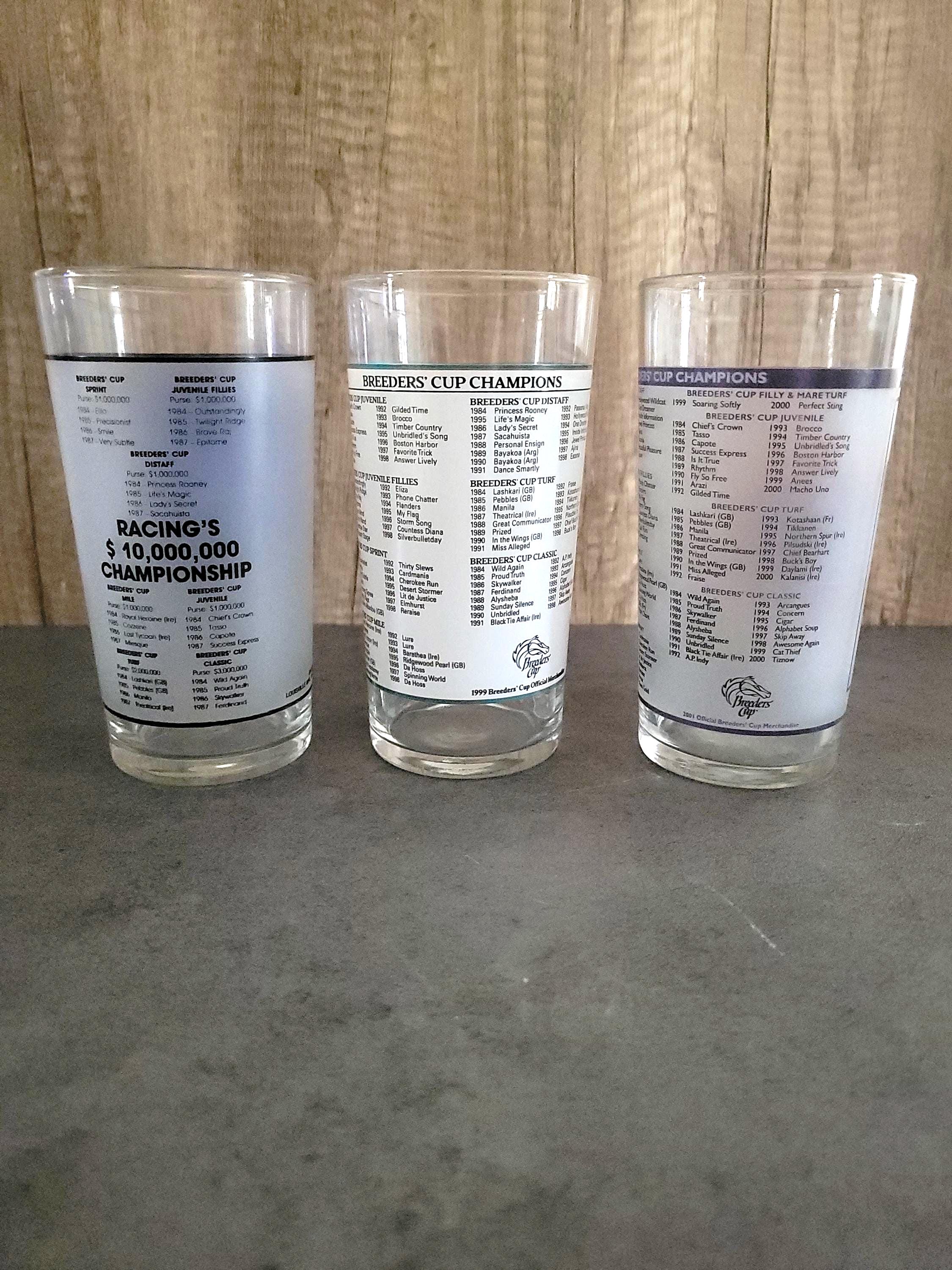 Vintage 1988, 1999, 2001 Breeders' Cup Glasses, Horse Racing, Race, Jockey,  Churchill Downs, Roses, Running, Gift, Barware, Derby - Etsy