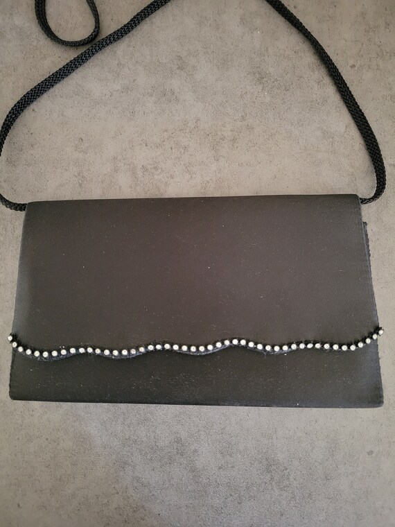 La Regale Black Satin and Rhinestones Evening Bag… - image 4